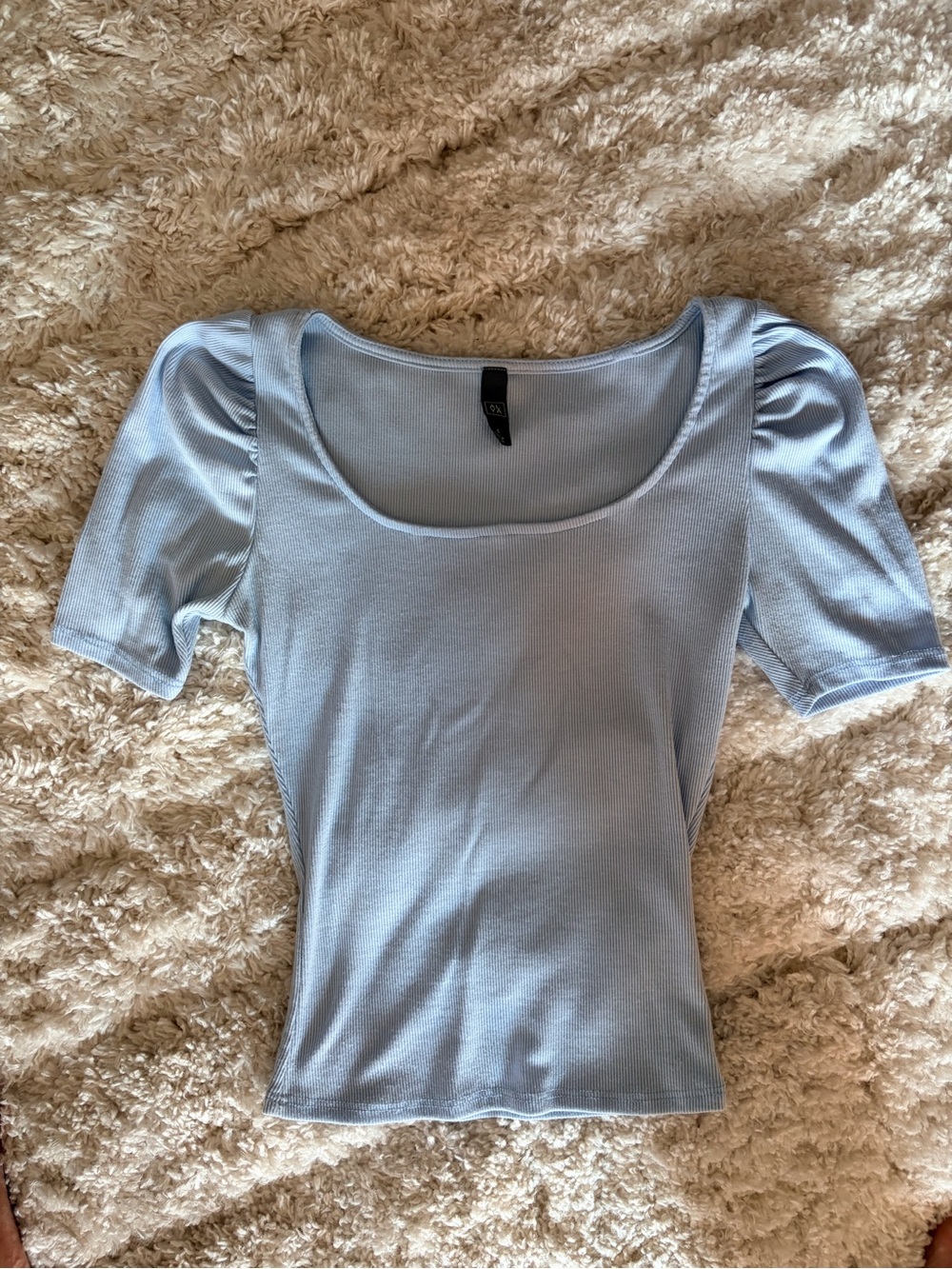 Alya Pastel Blue Scoop Neck Puff Sleeve Tee